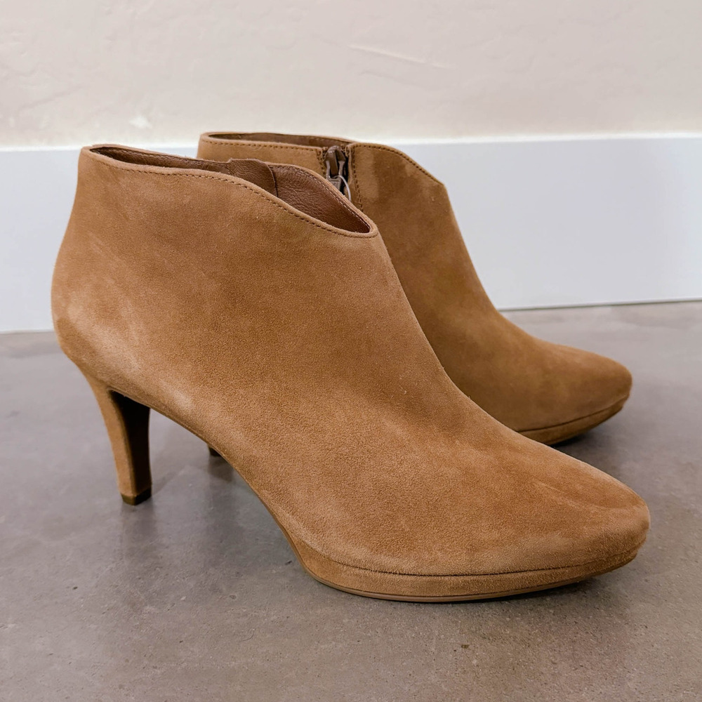 Paul Green Elle Suede Leather Heel Pointed Ankle Fall Boots Tan Brown sz 3.5 NWT